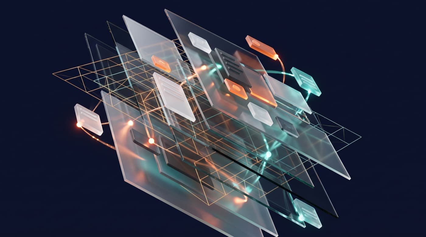 Abstract 3D illustration representing modern website design and digital craftsmanship